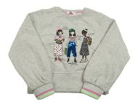 Šedá melírovaná teplá crop mikina s dívkami s flitry M&S