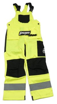 Nové - neonově žluto-černé laclové pracovní/outdoorové kalhoty s traktorem vind