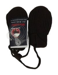 Nové - tmavohnědé žebrované pletené palcové rukavice se šňůrkou Maximo