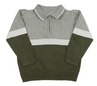 Šedo-bílo-khaki svetr s límečkem Matalan