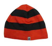 Červeno-černá pruhovaná pletená čepice tukanem 
