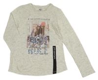 Bílo-šedé melírované triko s dívkami a nápisy z flitrů C&A