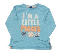 Azurové melírované triko s nápisy a lebkou a lodičkou dopodopo