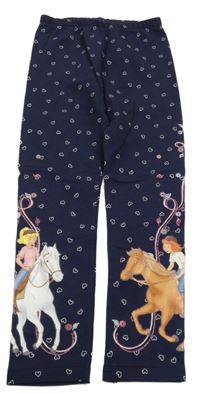 Tmavomodré teplákové zateplené legíny s Bibi&Tina a srdíčky