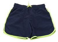 Tmavomodro-křiklavě zelené plážové kraťasy H&M