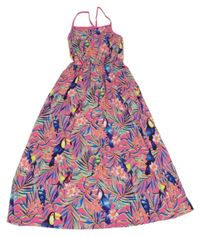 Tmavorůžové letní maxi šaty s tukany a lístečky George