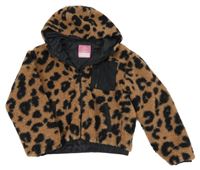 Hnědo-černá vzorovaná huňatá zateplená bunda s kapucí George