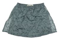 Břidlicová průsvitná sukně s lístečky a flitry K&P