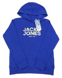 Nové - safírová mikina s logem a kapucí JACK&JONES