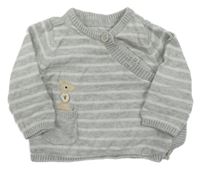 Šedo-bílý pruhovaný propínací svetr s žirafou Mothercare