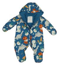 Petrolejová šusťáková zimní kombinéza s dinosaury a kapucí Mothercare