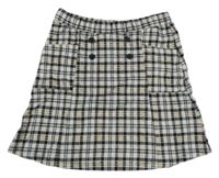 Černo-bílo-hnědá kostkovaná vzorovaná sukně s knoflíky F&F