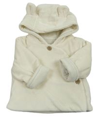Krémový sametový zateplený kojenecký kabátek s kapucí Tu