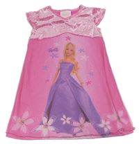 Růžové sametovo/síťované šaty s Barbie