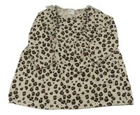 Béžové bavlněné šaty s leopardím vzorem a volánky H&M
