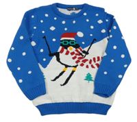 Modro-bílý svetr s tučňákem Boohoo