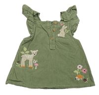 Khaki manšestrové šaty s králíkem a srnkou Tu