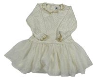 Smetanové bavlněno/tylové šaty s puntíky a límečkem Petit Bateau