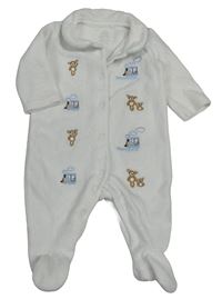 Bílý sametový overal s vláčky a medvědy Next