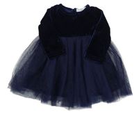 Tmavomodré sametovo/tylové šaty Sinsay