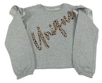 Šedá melírovaná crop mikina s nápisem s kamínky a volánky Matalan