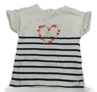 Béžovo-tmavomodré tričko se srdcem z květů a pruhy Orchestra