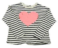 Bílo-černé pruhované mikinoko se srdcem z překlápěcích flitrů George