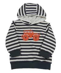 Antracitovo-bílá pruhovaná mikina s jeepsem a kapucí Topomini