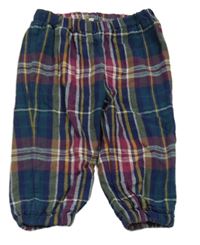 Tmavomodro-vínovo-zelené kostkované podšité kalhoty Joules