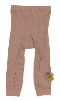 Starorůžové žebrované punčocháče bez šlapiček s květinou