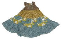 Hnědo-medovo-modré vzorované lněno/plátěné šaty Next