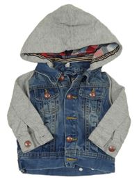 Modro-šedá riflovo/tepláková bunda s kapucí