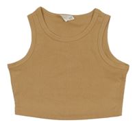 Hnědý žebrovaný crop top