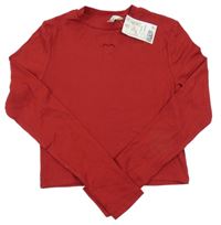 Nové - Vínové žebrované crop triko s perforovaným srdcem H&M