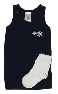 2set - Tmavomodrý nátělník s vločkami + bílé ponožky