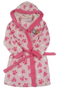 Růžový chlupatý župan se srdíčky a kapucí - Paw Patrol Nickelodeon