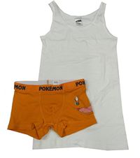 2set - Bílý nátělník + oranžové boxerky s Charmanderem