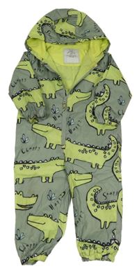 Khaki-zelená šusťáková jarní kombinéza s krokodýly a kapucí George