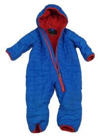 Modro-červená šusťáková prošívaná zimní kombinéza s kapucí DKNY