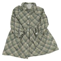 Khaki-béžové kostkované propínací manšestrové šaty 