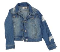 Modrá crop riflová bunda s dírami Lipsy London