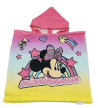 Růžovo-modro-žluté froté osuškové pončo s Minnie a kapucí