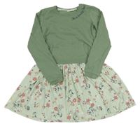 Zelené teplákové šaty s květovanou sukní kids