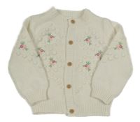 Bílý propínací svetr s výšivkami květů Nutmeg