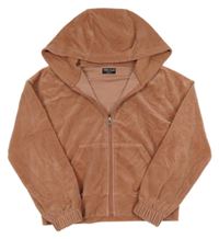 Starorůžová sametová crop propínací mikina s kapucí 