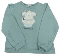 Zelená mikina s plyšovým obrázkem 