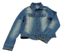 Modrá crop riflová bunda s jednorožcem z flitrů Yigga