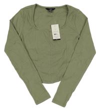 Nové - khaki žebrované crop triko New Look