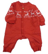 Červený teplákový overal se sobíky 