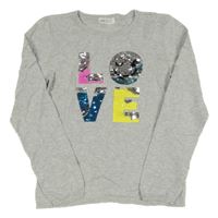 Šedý lehký svetr s nápisem z flitrů H&M